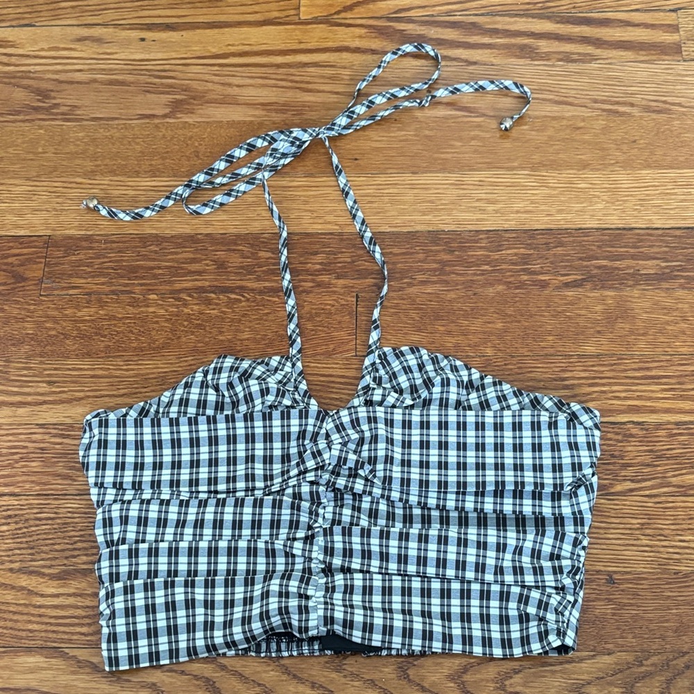 C/MEO Collective Black and White Plaid Top